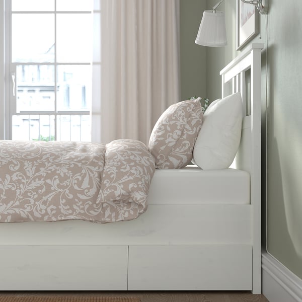 HEMNES هيكل سرير+2 صناديق تخزين, أبيض/Luröy, 90x200 سم