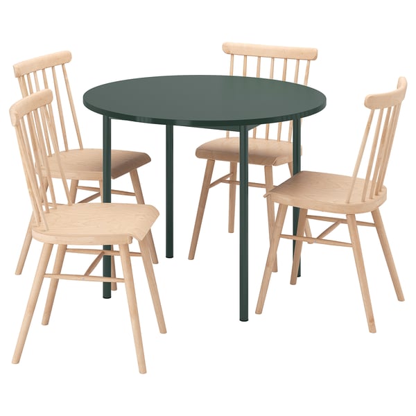 IKEA PS 2026 / HÖGVED طاولة و 4 كراسي, أخضر/صنوبر, 96 سم