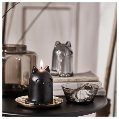 KUSTFYR شمعة غير معطرة, قطة أسود, 12 سم