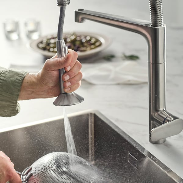MAJSJÖN خلاط مطبخ قابل للسحب مع رشاش, لون ستينلس ستيل