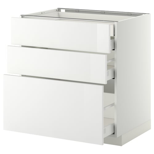METOD / MAXIMERA خزانة قاعدة 3 واجهات/أدراج, أبيض/Ringhult أبيض, 80x60 سم