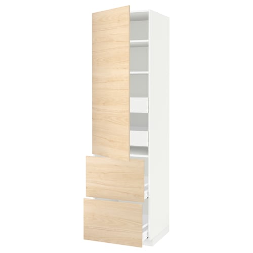METOD / MAXIMERA خزانة عالية+أرفف/4أدراج/باب/2, أبيض/Askersund مظهر دردار فاتح, 60x60x220 سم