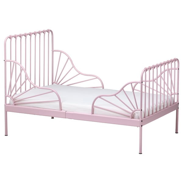 MINNEN سرير قابل للتمديد مع قاعدة ألواح, زهري فاتح, 80x200 سم