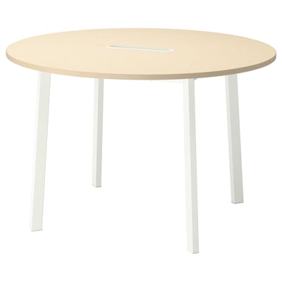 MITTZON طاولة مؤتمرات, دائري قشرة بتولا/أبيض, ‎120x75 سم‏
