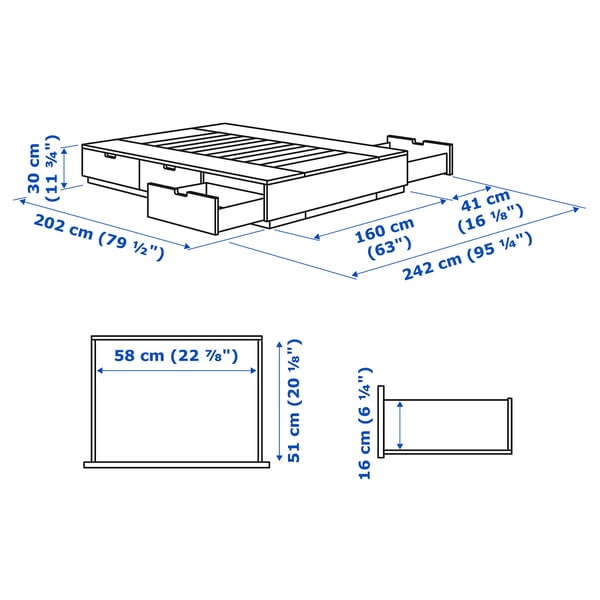 NORDLI هيكل سرير مع تخزين ومرتبة, أبيض/Valevåg صلبة أكثر, 160x200 سم