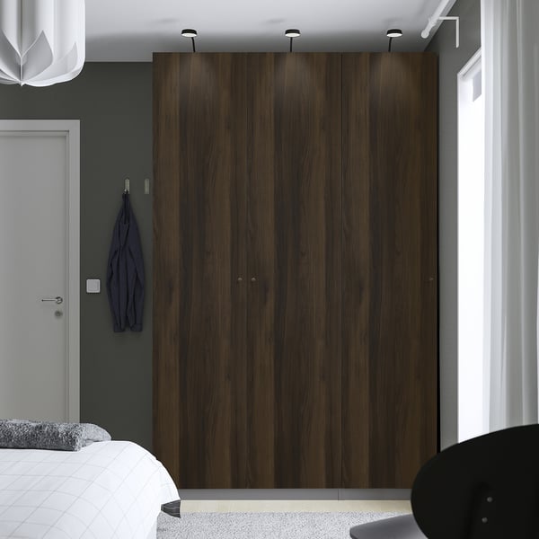 PAX / STORKLINTA تشكيلة خزانة ملابس., رمادي غامق/بني غامق مظهر سنديان مصبوغ, 150x60x236 سم