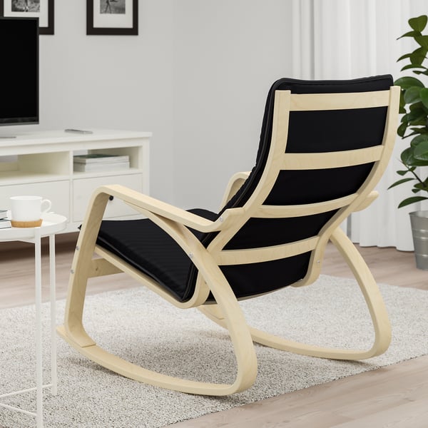 POÄNG كرسي هزّاز, قشرة بتولا/Knisa أسود