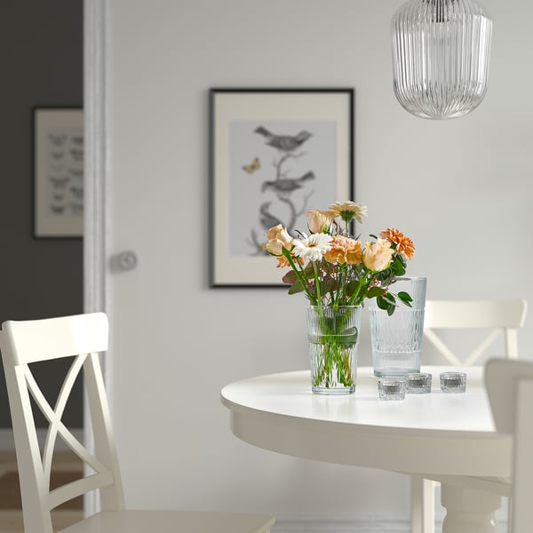 SMÄLLSPIREA مزهرية, زجاج شفاف/نقش, 17 سم