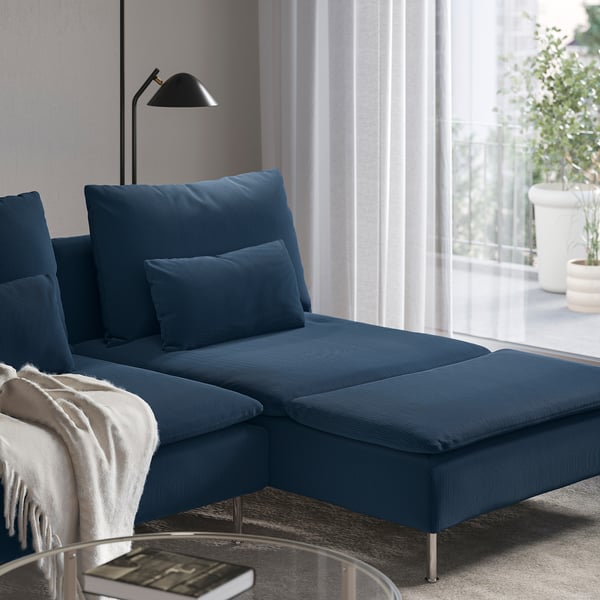 SÖDERHAMN أريكة بمقعدين, مع أريكة طويلة مع مسند ذراعين/Kelinge أزرق غامق