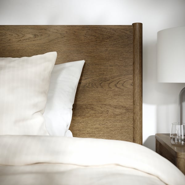 TONSTAD هيكل سرير مع تخزين, بني قشرة سنديان مصبوغ/Luröy, 160x200 سم