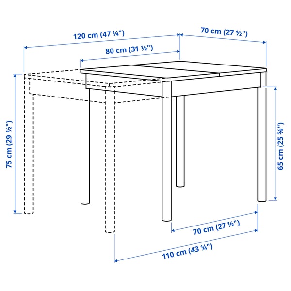 TONSTAD طاولة قابلة للتمديد, أبيض-عاجي, 80/120x70 سم