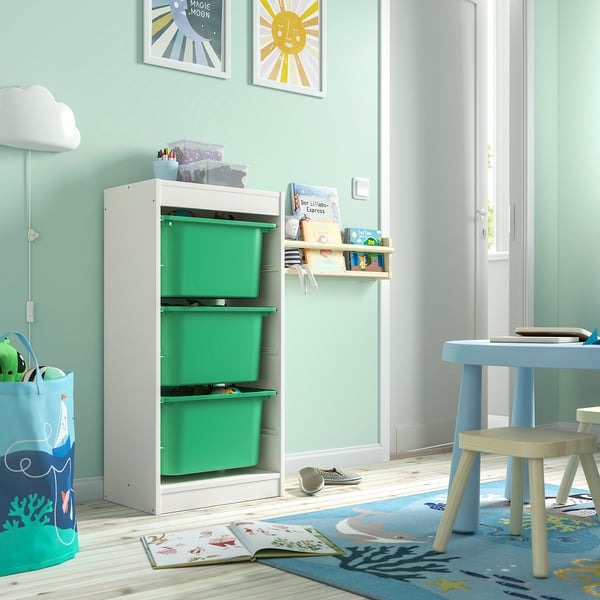 TROFAST تشكيلة تخزين, أبيض/أخضر ساطع, 46x30x94 سم