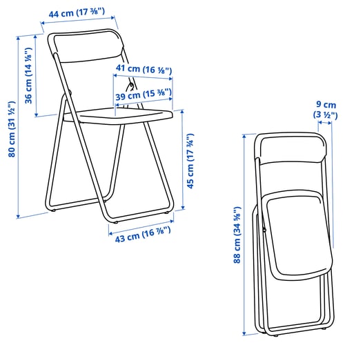 VIHALS طاولة و عدد 2 كرسي يطوى, أبيض/أسود, 39/95x90 سم
