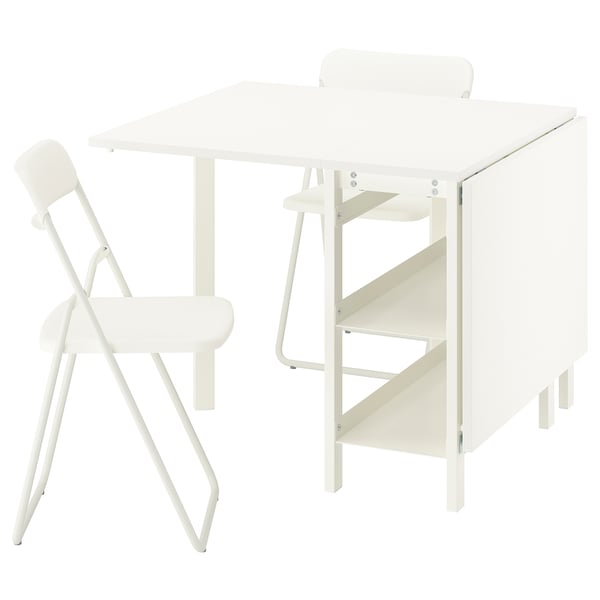 VIHALS / VIHALS طاولة و عدد 2 كرسي يطوى, طاولة بأجنحة تطوى أبيض/أبيض, 39/95/151x90 سم
