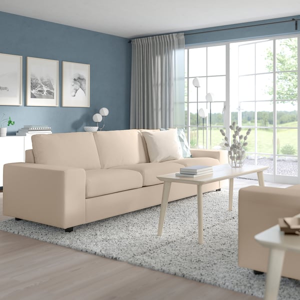 VIMLE أريكة-سرير 3 مقاعد, مع مساند ذراع واسعة/Hallarp بيج