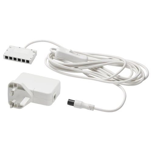 White ikea ANSLUTA power cord set for controlling up to six lights with one switch.