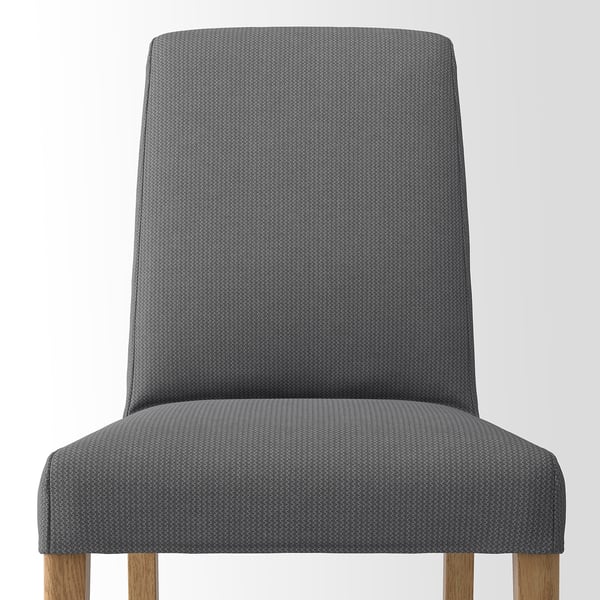 Modern grey chair, high back, wooden legs, comfort-cushioned seat, stylish for dining or office.