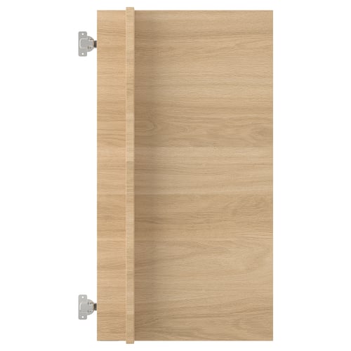 ENHET cabinet door, light brown, rectangular, wooden panel with silver hinges.