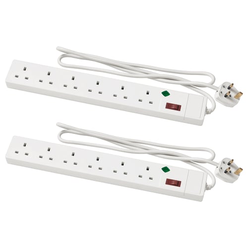 Two KOPPLA power strips, each with 6 sockets, green/red led, switch, 1. 5m cable, polypropylene.