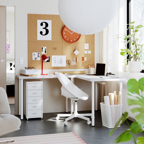 LAGKAPTEN / LINNMON L-shaped desk, white, 120x160 cm
