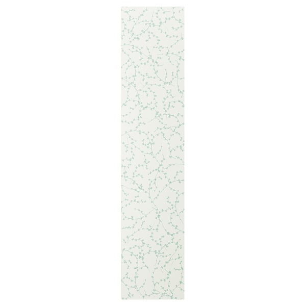 A LINNABERG storage door in white with a subtle floral design, framed in particleboard and acrylic paint.