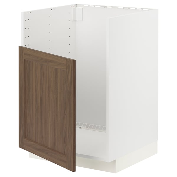 METOD kitchen cabinet: white frame, walnut door, rectangular shape, modern design.