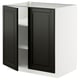 METOD kitchen unit with black bevelled doors, adjustable shelves, white base, square shape.