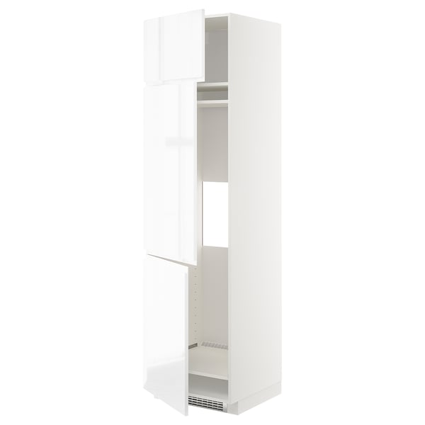 White METOD kitchen cabinet with glossy finish and adjustable shelves.