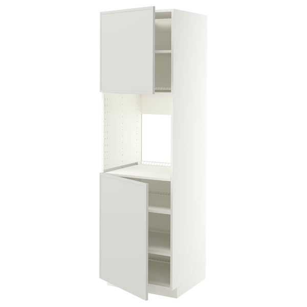 METOD High cab f oven w 2 doors/shelves, white/Aspudden light grey, 60x60x200 cm