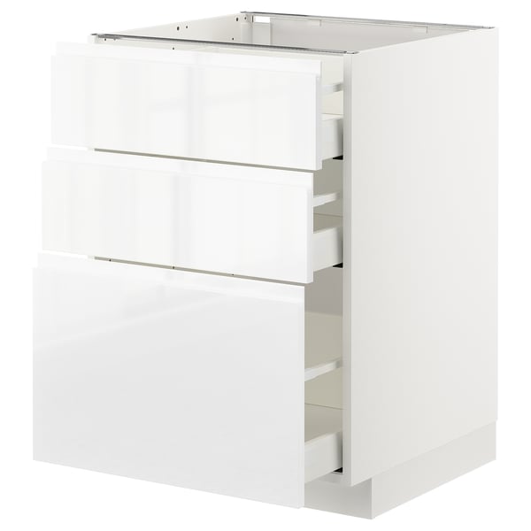 White METOD kitchen unit with high gloss drawers and sleek handles.