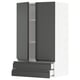 Dark grey modern kitchen units. Two tall cabinets with handles, three drawers. Sleek, minimalist.