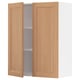 An open oak wooden kitchen cabinet from the METOD system, featuring two doors and an adjustable shelf.