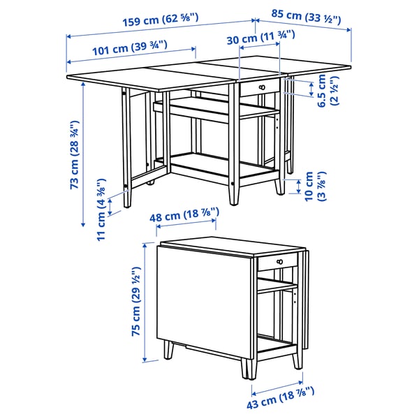 NÄSINGE / FRÖSVI Table and 2 chairs, gateleg table white/folding white/Knisa light grey, 48/104/159x85 cm