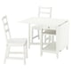 White NÄSINGE drop-leaf table with 2 chairs, foldable sides, storage, and ladder-back design.