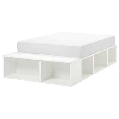 White PLATSA bed with storage, modern design, fiberboard, functional & space-saving.