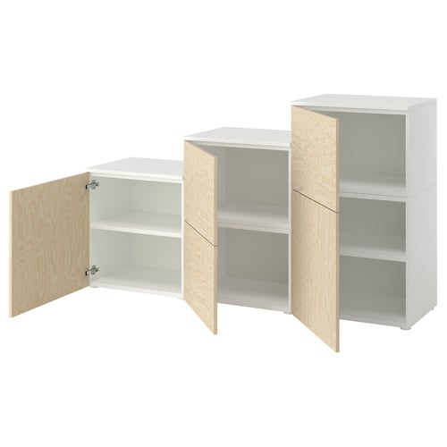 PLATSA Cabinet with 5 doors, white/Kalbåden lively pine effect, 180x42x103 cm