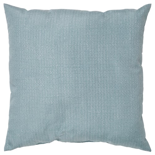 Square grey-blue cushioned cover with zigzag pattern.