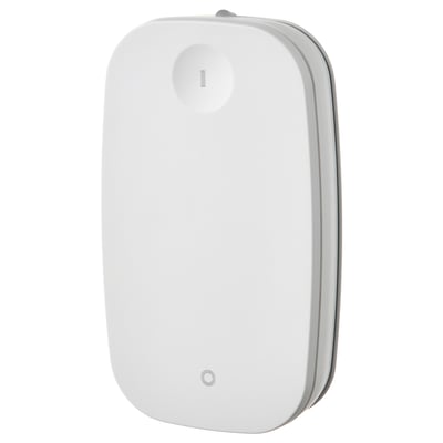 A white, rectangular ikea RODRET wireless dimmer with a smooth surface and rounded edges, designed for smart home lighting control.