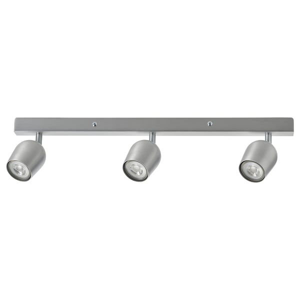 A silver RÖKFRI ceiling spotlight with three adjustable lights.