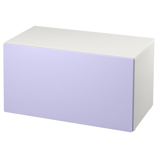 White lavender SMÅSTAD bench: adjustable toy storage with recycled materials