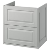 TÄNNFORSEN light grey bathroom cabinet with bevelled drawers.