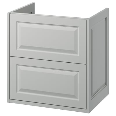 TÄNNFORSEN light grey bathroom cabinet with bevelled drawers.