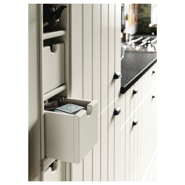 White kitchen organiser box on counter, part of TORNVIKEN series.