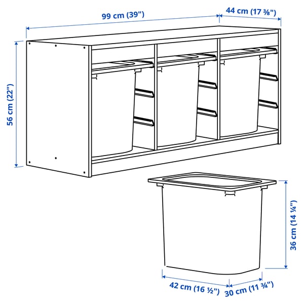 Illustration with measurements for the product: TROFAST.