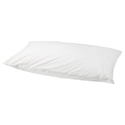Single white pillowcase, crisp, rectangular yet slightly curved, with smooth silk-like material.