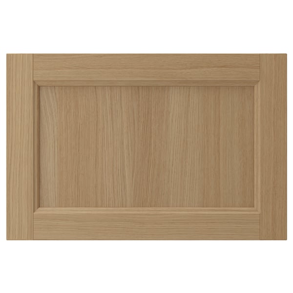 VEDHAMN natural oak wood kitchen cabinet door. Solid oak frame, veneer panel. Rectangle shape. Classic design.