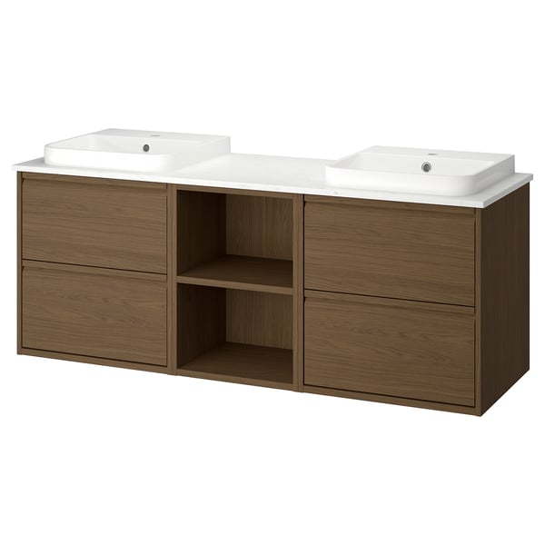 ÄNGSJÖN / BACKSJÖN Vanities, brown oak effect/white marble effect, 67x21 1/2x28 1/4 "