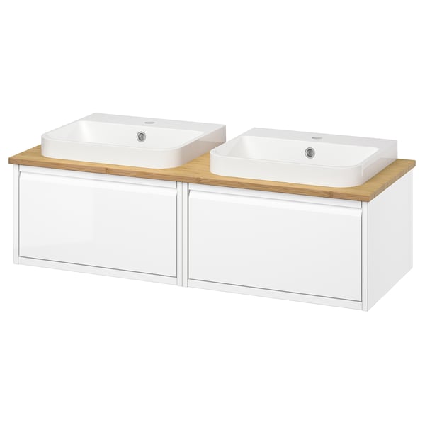 ÄNGSJÖN / BACKSJÖN Vanities, high gloss white/bamboo, 49x21 1/2x16 1/4 "
