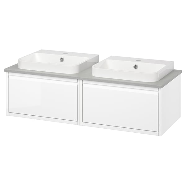 ÄNGSJÖN / BACKSJÖN Vanities, high gloss white/gray stone effect, 49x21 1/2x16 1/4 "