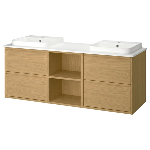 ÄNGSJÖN / BACKSJÖN Vanities, oak effect/white marble effect, 67x21 1/2x28 1/4 "